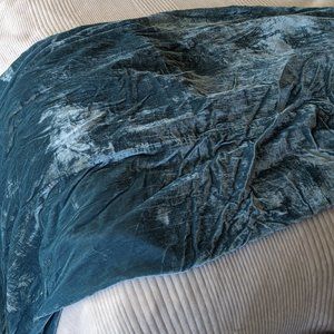 West Elm crinkle velvet teal duvet cover and shams